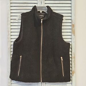 J.CREW MERCANTILE FLEECE TEDDY BEAR FAUX FUR VEST Size L Black Full Zip Outdoor